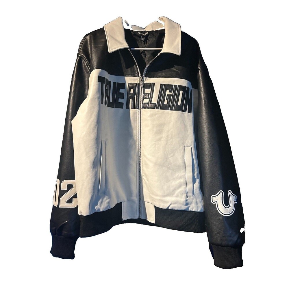 True Religion Men's Varsity Blk/Wht Jacket Full Zip Embroidered Logo - XL - NWT